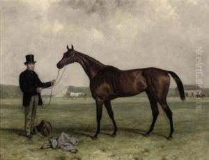 Gamester, Winner Of The 1859 
Doncaster And Newmarket St. Legers,held By A Groom, At Newmarket