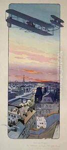 Comte Charles de Lambert flying a Wright-Ariel Biplane by Marguerite (Gamy) Montaut