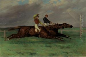 Sir Sutton's Lord Lyon Beating 
Lord Ailesbury's Savernake At The Doncaster St. Leger Of 1866