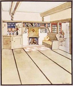 A Living Room in the Arts and Crafts style Merry Tom British 19th 20th century by Tom Merry