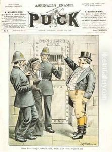 A Woman being Imprisoned from the cover of Puck magazine by Tom Merry