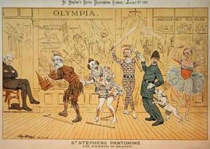 St Stephens Pantomime from St Stephens Review Presentation Cartoon 1 January 1887 by Tom Merry