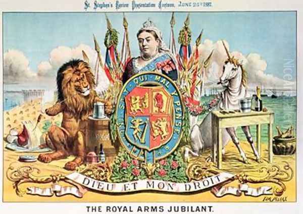 The Royal Arms Jubilant from St Stephens Review Presentation Cartoon 25 June 1887 - view 1