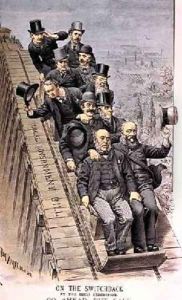 On the Switchback At the Irish Exhibition Go Ahead but Safe from St Stephens Review Presentation Cartoon 16 June 1888 by Tom Merry