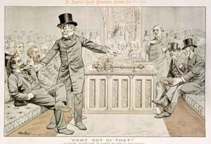 Come Out of That Mr Gladstone Returns from the Country and Finds his Seat Occupied from St Stephens Review Presentation Cartoon 7 August 1886 by Tom Merry