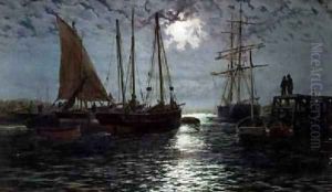 A Moonlit Harbour by Thomas Rose Miles