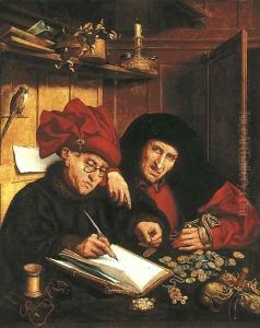 A banker and his client by Workshop of Quentin Massys