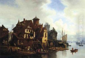 A Harbor Town by Hermann Meyerheim
