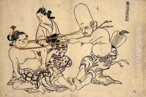 Fukurojin Tries to Lift Wench by Okumura Masanobu