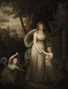 Portrait Of A Lady, With Two
Children, Possibly Members Of Thelichtenau Family, Full-length, In A
Classical Landscape by Hugh Douglas Hamilton