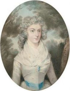 Portrait Of A Lady In A White Dress With A Blue Sash