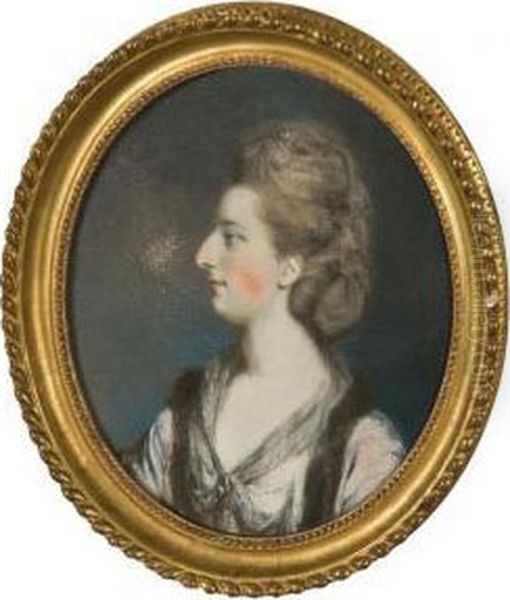 Portrait Of Lady Said To Be Frances Leslie In A White And Blue Dress - view 1