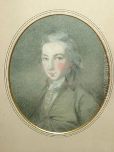 Circle Of Hugh Douglas Hamilton,
Irish 1740-- Portrait Of A Gentleman, Quarter-length Turned To The
Left; Black And Coloured Chalk With Touches Of Watercolour, On Green
Paper, Oval, 24x18cm - view 1