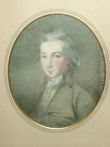 Circle Of Hugh Douglas Hamilton,
Irish 1740-- Portrait Of A Gentleman, Quarter-length Turned To The
Left; Black And Coloured Chalk With Touches Of Watercolour, On Green
Paper, Oval, 24x18cm by Hugh Douglas Hamilton