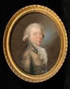 A Portrait Of A Gentleman, Bust 
Length With Powdered Hair, Grey Jacket And Blue Waistcoat