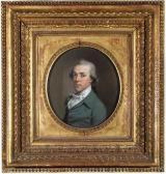 Portrait Of James Colyear
Dawkins Of Standlynch, Bust-length, In Ablue-green Coat, With White
Stock, Oval - view 1