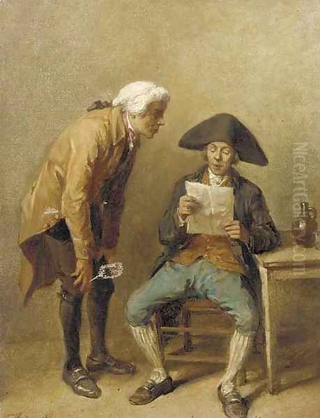 Two gentlemen reading a letter - view 1