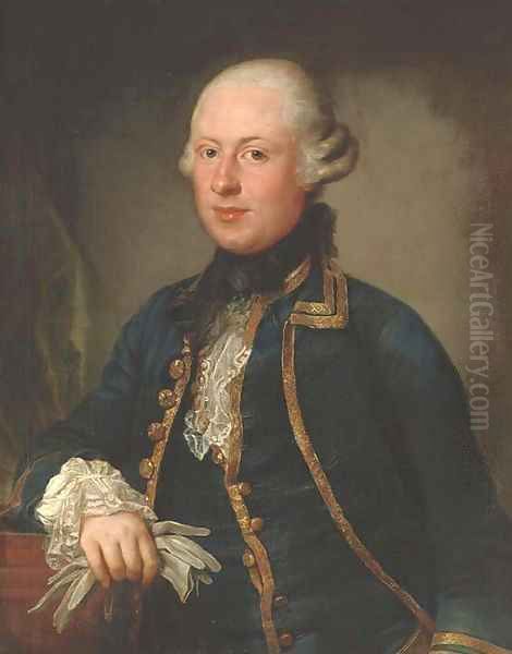 Portrait of Thomas Charles Bigge (c.1739-1794), of Benton House, Northumberland, half-length, in a blue coat with gold trim, holding a pair of gloves - view 1