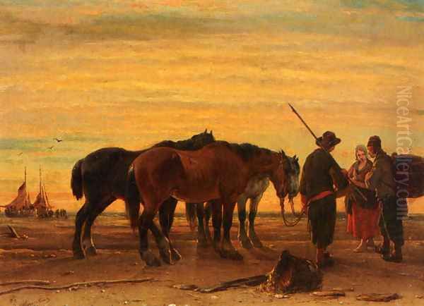 Fishermen With Their Horses On The Beach - view 1