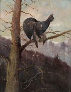 Balzender Auerhahn Im Herbstlichen Alpenwald by Max I Hanger