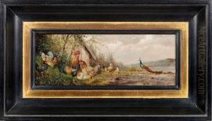 Huhnergruppe Mit Stolzem Hahn Und Pfau by Max I Hanger