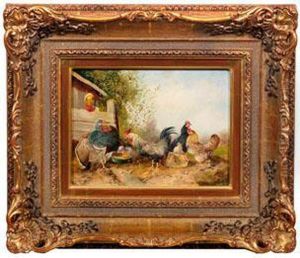 Sommerliches Tieridyll Mit Huhnerschar Und Truthahn Am Stall by Max I Hanger