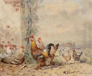 Fruhling Am Geflugelhof Mit Federfusigen Zwerghuhnern by Max I Hanger