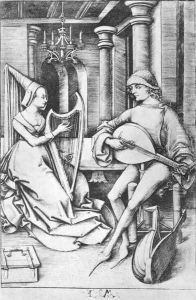 The Lute Player and the Harpist c. 1490 by Israhel van, the Younger Meckenem