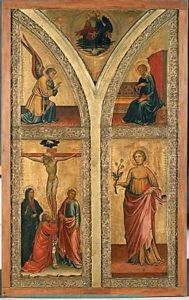Altar wing depicting the Crucifixion St Dorothy and other saints 1420