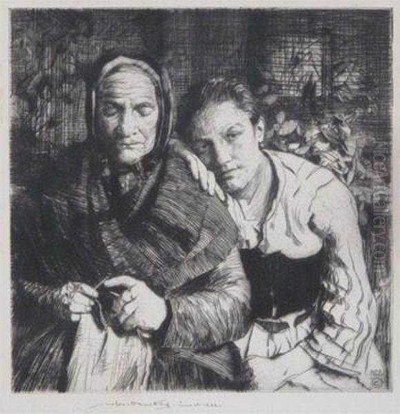 Grandmother Knitting With Young Lady - view 1