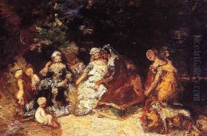 Elegant Women and Cupids