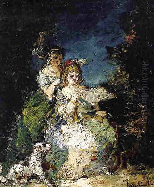 Young Girls and Dog in a Park - view 1