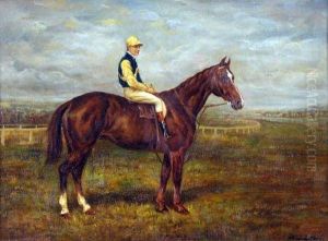 Racehorse With Jockey Up On A Racecourse