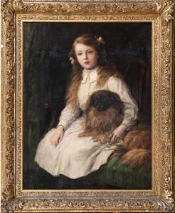 Portrait Of A Girl With Her Pet Pekingese
