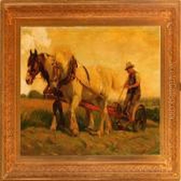 A Man With His Horses Ona Field - view 1