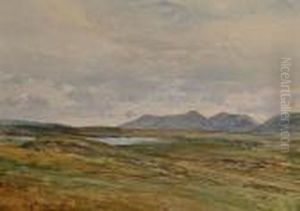 An Extensive Landscape With A View Towards Mountains. by Heywood Hardy