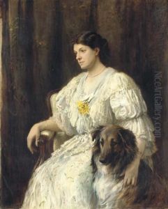 Portrait Of A Lady With Her Collie, Seated, Three-quarter Length by Heywood Hardy
