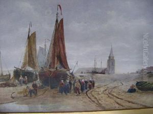 Figures Gathered Around Fishing Boats Figures Gathered Around Fishing Boats