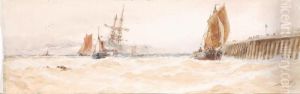 Shipping Outside The Harbour, Boulogne by Thomas Bush Hardy