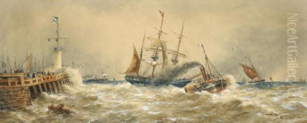 A Pilot Tug Towing A Three-master Out Of The Harbour At Calais - view 1