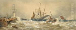 A Pilot Tug Towing A Three-master Out Of The Harbour At Calais