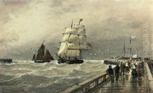A Frigate And Other Shipping In The Entrance To Calaisharbour by Thomas Bush Hardy