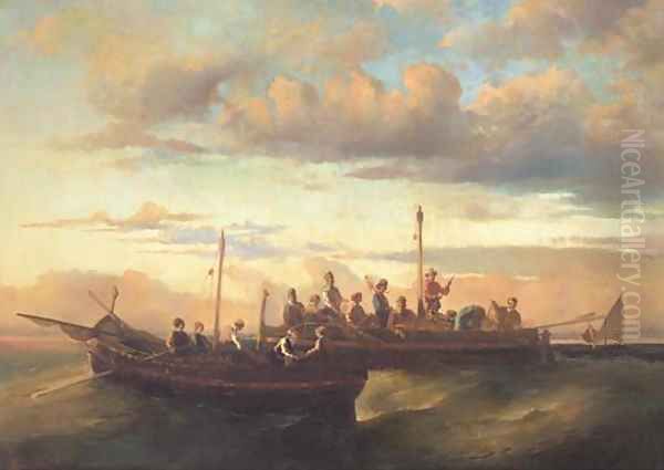 Italian fishing vessels at dusk - view 1