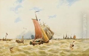 A Fishing Fleet In The English Channel by Thomas Bush Hardy