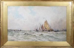 Dutch Shipping Off The Coast In A Stiff Onshore Breeze by Thomas Bush Hardy