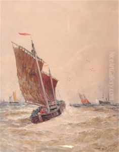 Barque Hove To For Pilot: Dutch Harbour With Windmill by Thomas Bush Hardy