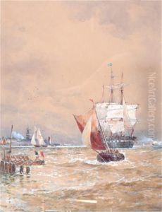 Fishing Boats Off The Coast by Thomas Bush Hardy