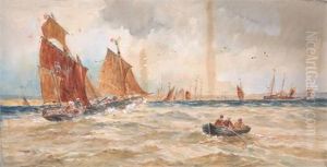 French Fishing Boats Entering Harbour by Thomas Bush Hardy