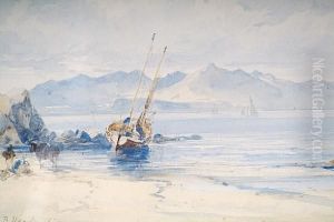 A Coastal Landscape With Figures, Horse Andbeached Boat by Thomas Bush Hardy