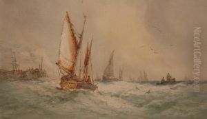 Sailing Boats Off A Harbour by Thomas Bush Hardy